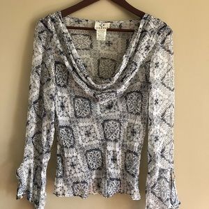 Sheer beaded blouse long sleeve